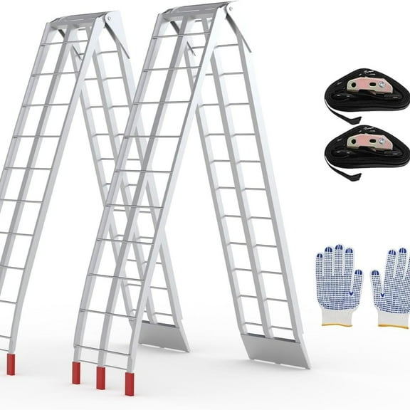 Riedhoff Lightweight Folding Loading Ramps with Load Straps, 89" x 12", Silver