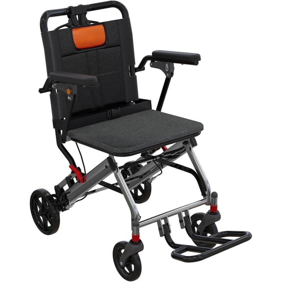 Goldensoil  Lightweight Folding Transport Chair, with Locking Handbrake, Support 220 lbs, Gray & Orange