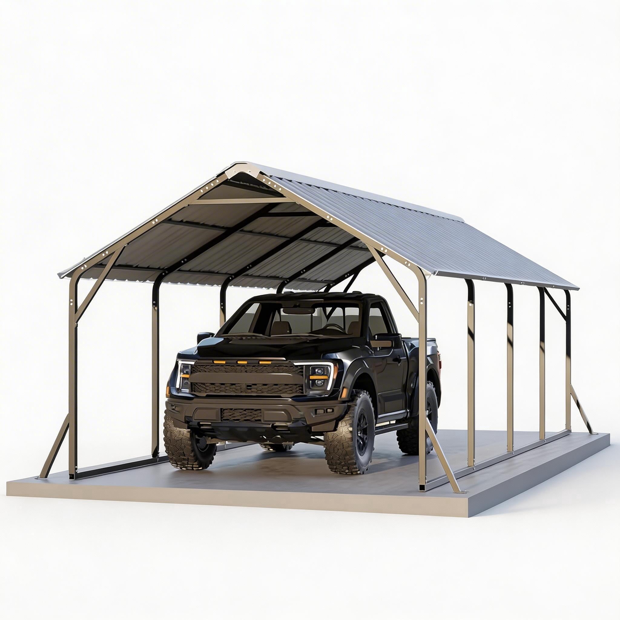 Riedhoff Metal Carport with Vertical Roof, 11 x 20 x 9 ft, Heavy Duty Steel, Gray