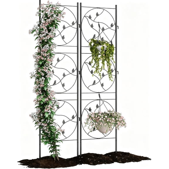 Riedhoff Metal Garden Trellis for Climbing Plants 71.65“ x 20.47”, 2 Pack, Black