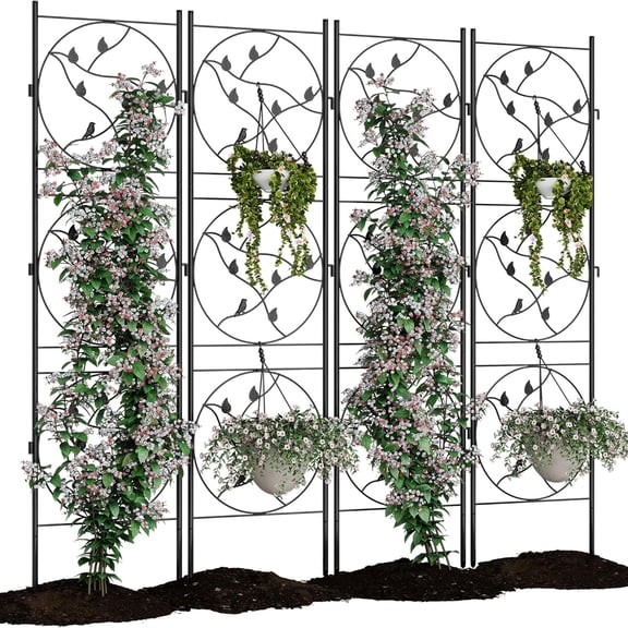 Riedhoff Metal Garden Trellis for Climbing Plants, 71.65“ x 20.47”, 4 Pack, Black