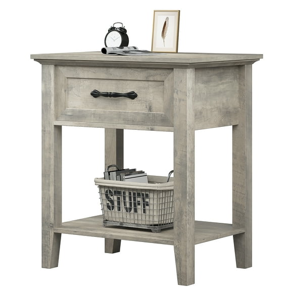 Riedhoff Nightstand with Drawer, 2 Tiers End Table, 19.7 x 15.7 x 23.4", Gray