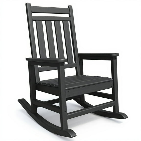Riedhoff Outdoor Adult Rocking Chair with Vertical Backrest, HDPE Frame, 35.04 x 24.01 x 40.16", Black