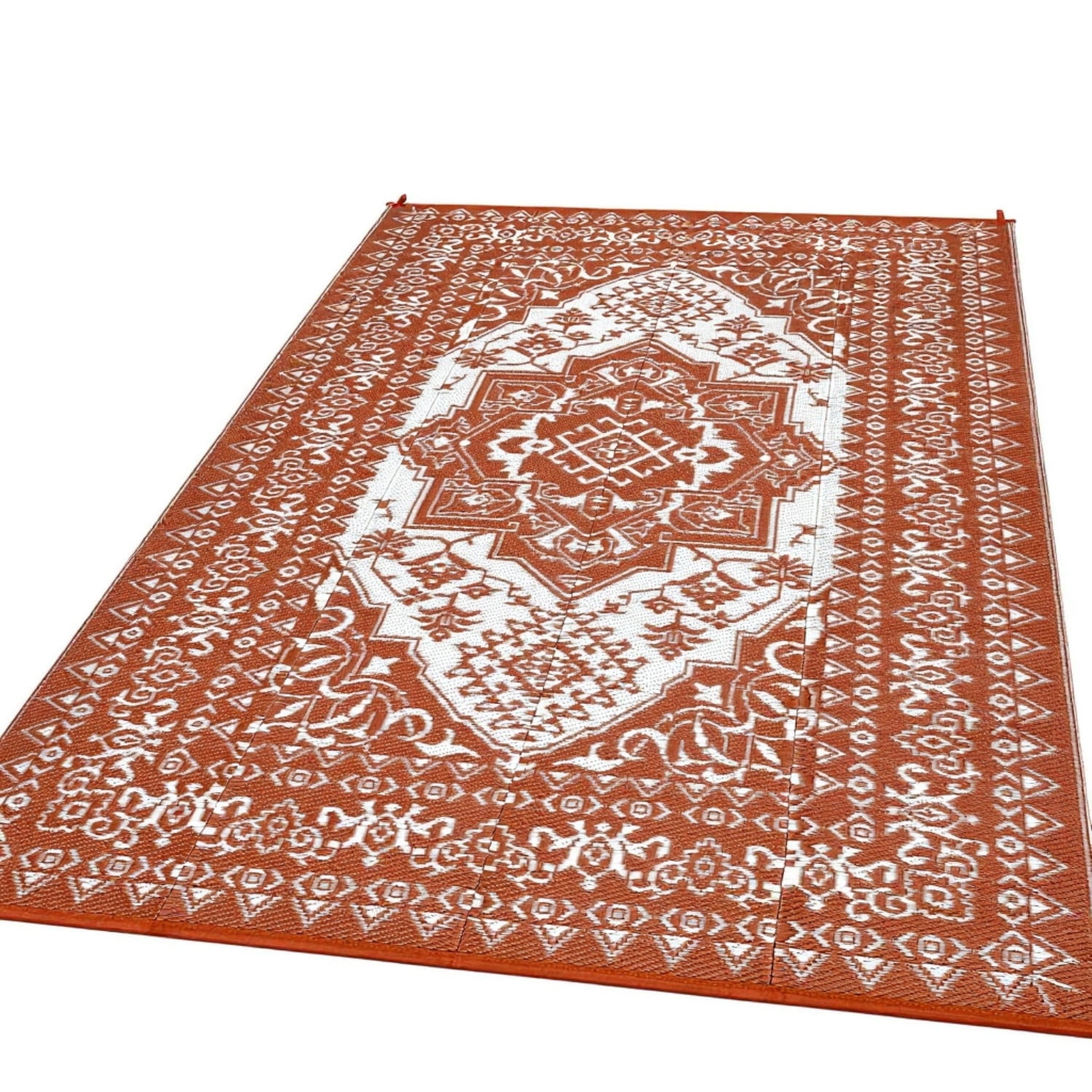 Riedhoff Outdoor Rug 10' X 8', Reversible, Foldable,  Red & White Patterned