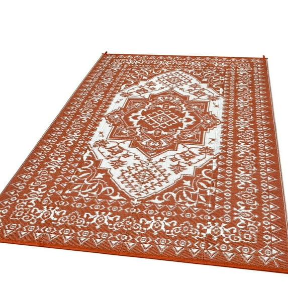 Riedhoff Outdoor Rug 10' X 8', Reversible, Foldable, Red & White Patterned