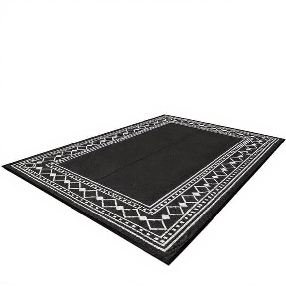 Riedhoff Outdoor Rug 10'x 8', Geometric, Black & White