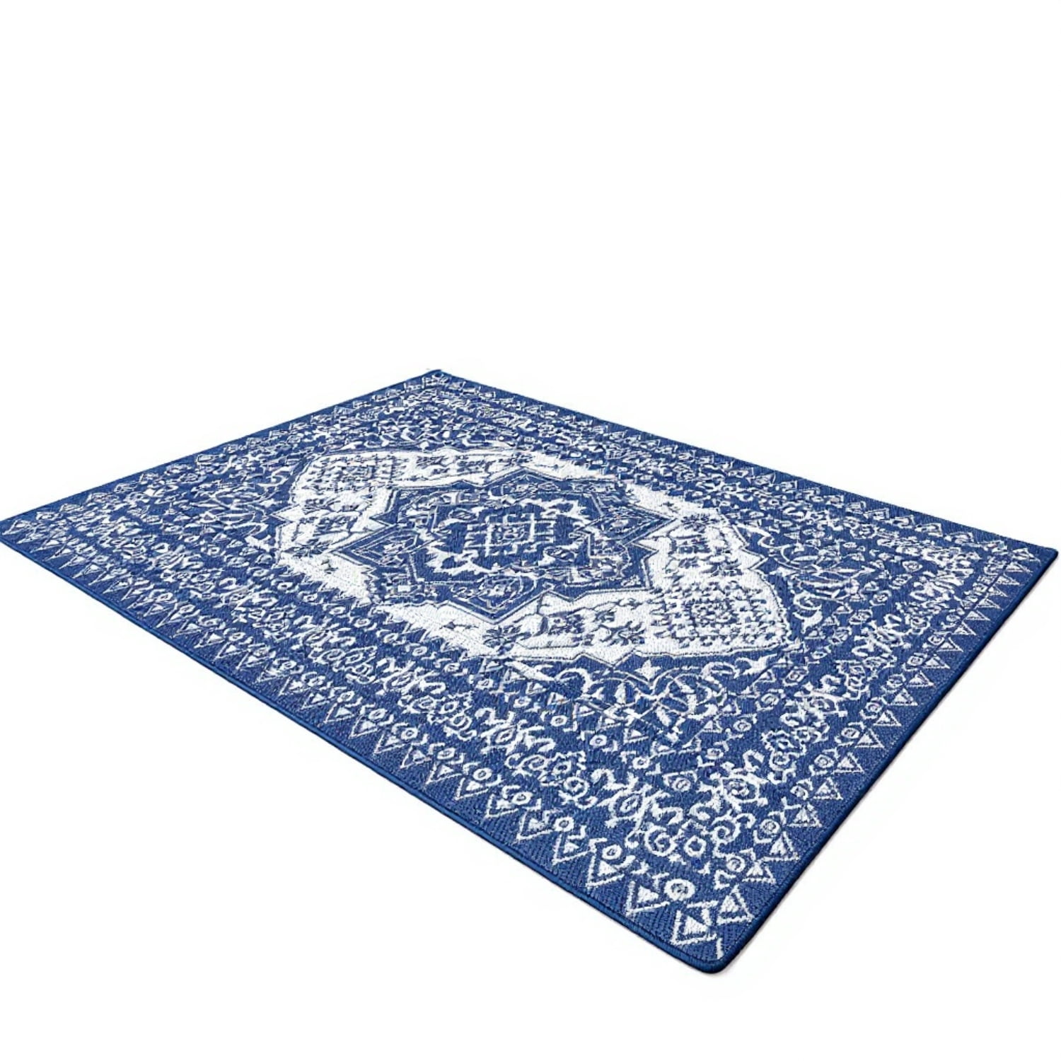 Riedhoff Outdoor Rug 18' x 9', Reversible, Foldable, Navy Blue & White Patterned