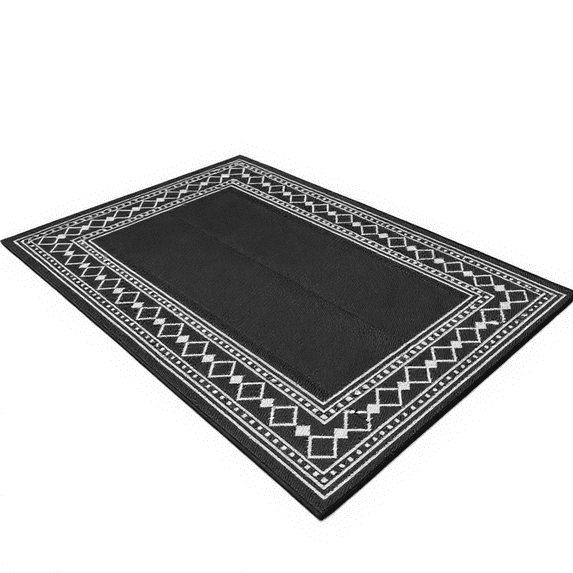 Riedhoff Outdoor Rug 9'x12', Geometric, Black & White