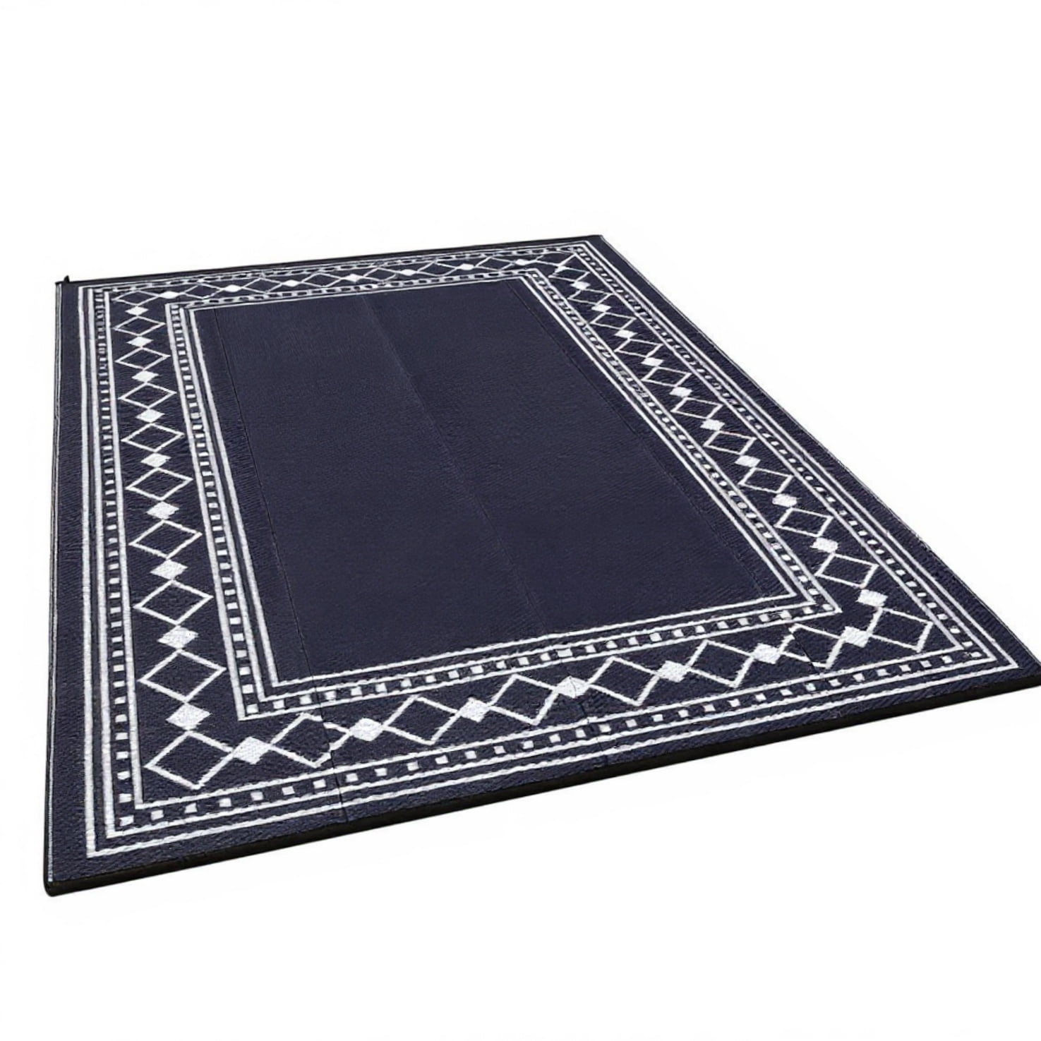 Riedhoff Outdoor Rug 9'x18', Geometric, Dark Blue
