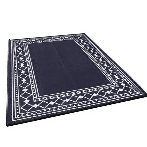 Riedhoff Outdoor Rug 9'x18', Geometric, Dark Blue