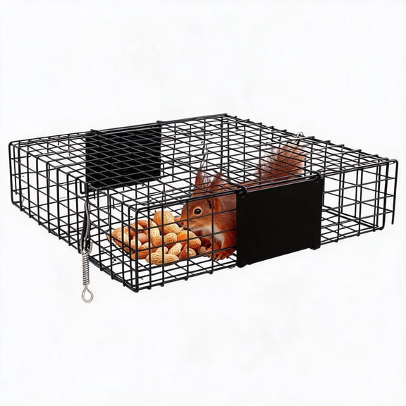 Riedhoff Outdoor Squirrel Trap with Carrying Handle & 2-Door, 24.5 x 24.5 x 5", Black