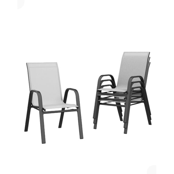 Riedhoff Patio Stackable Chairs Set of 4 with Breathable Textilene Fabric & Metal Frame, Grey