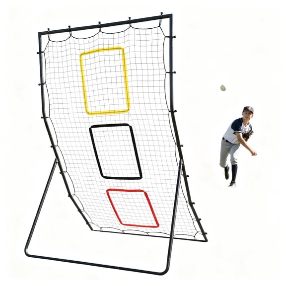 Riedhoff Pitch Back Net 6 x 4 ft, Pitching & Fielding Rebounder for Baseball & Softball, 3 Target Zones, Black