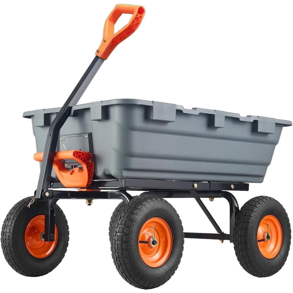 Riedhoff Poly Garden Dump Cart with 10-inch Tires, 180 Degree Rotating Handle, Gray