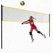 Riedhoff Portable 32 ft x 8 ft Outdoor Volleyball Net Set, with Adjustable Height, Yellow & Black
