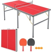 Riedhoff Portable Table Tennis Table, Ultra-Compact Design with Net, 2 Paddles & 3 Balls, 72 x 36, Red