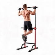Riedhoff Power Tower Workout Station, Adjustable Pull Up Bar with Dip Bars, 10 Height Levels, Red