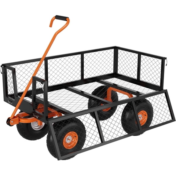 Riedhoff Steel Garden Cart with 10" Wheels, Heavy Duty, 500 LBS Capacity, Black & Orange