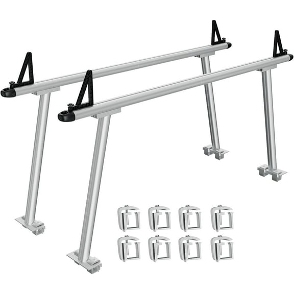 Riedhoff Truck Ladder Racks with Fixed Width 71", with 8 Non-Drilling C-Clamps, Silver