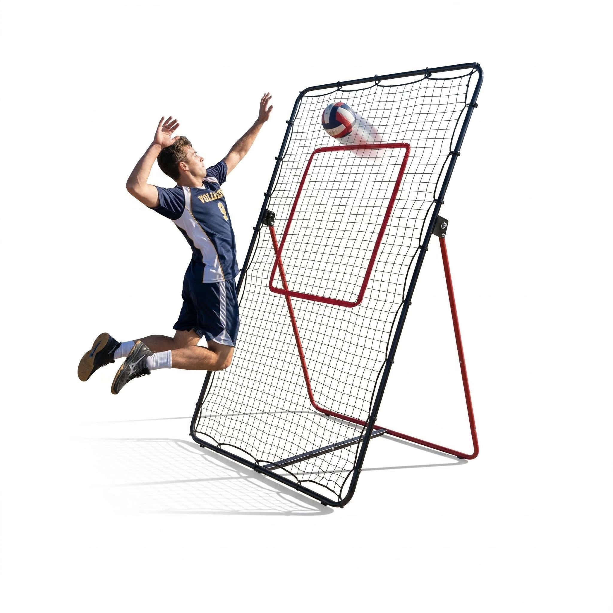 Riedhoff Volleyball Rebounder Net 7 x 4 ft, Large Training Bounce Back Net, Red & Black