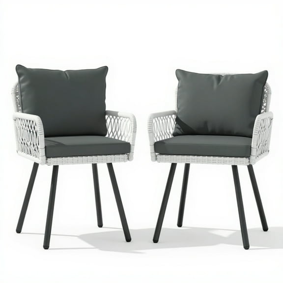 Riedhoff Wicker Outdoor Dining Chair- Set of 2,  with 1.97" Cushions, Black / Off-white