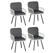 Riedhoff Wicker Outdoor Dining Chair- Set of 4,  with 1.97" Cushions, Black / Off-white