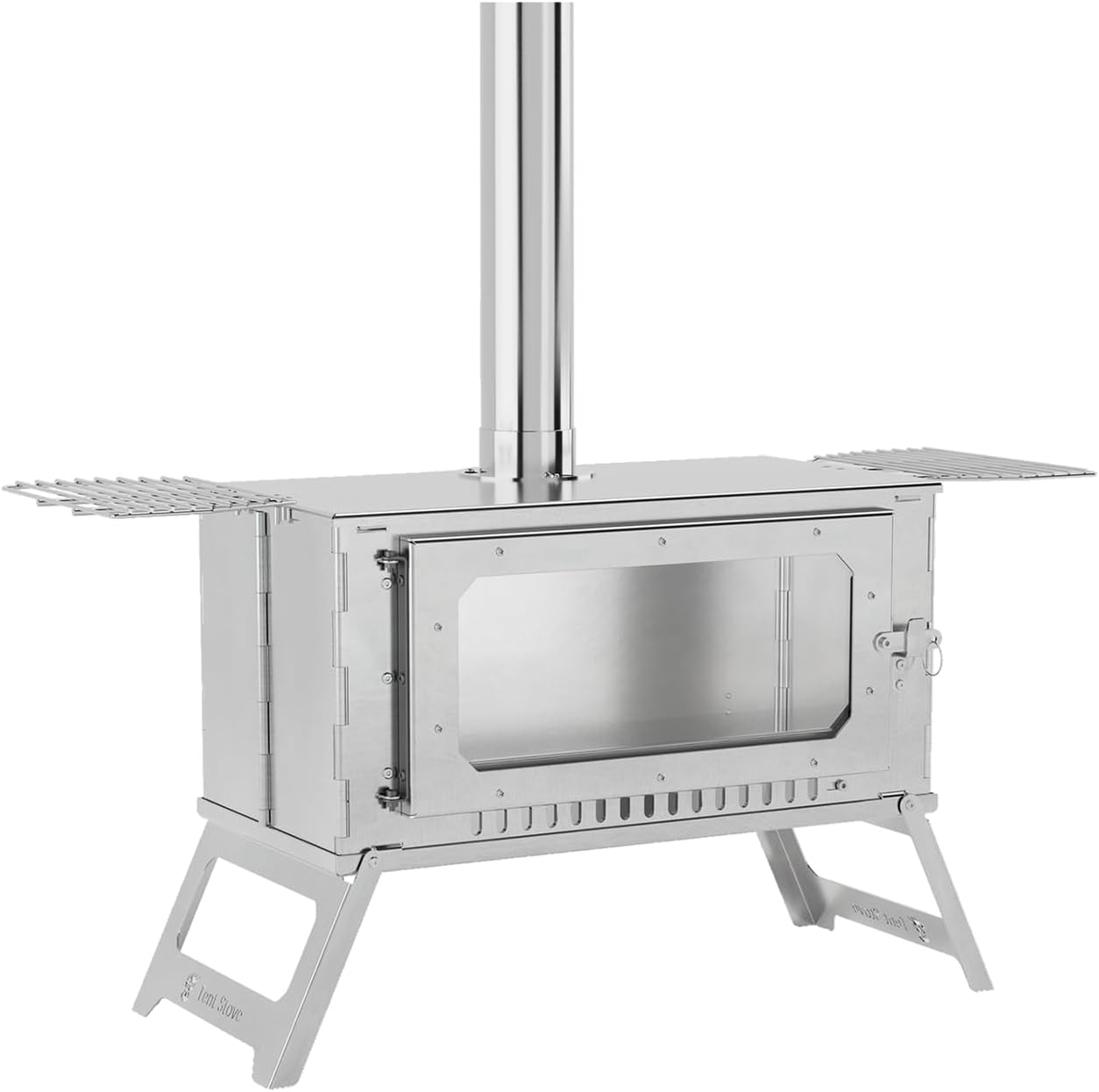 Riedhoff Wood Burning Hot Tent Stove, with Chimney and Grill, Camping Wood Stove, Silver