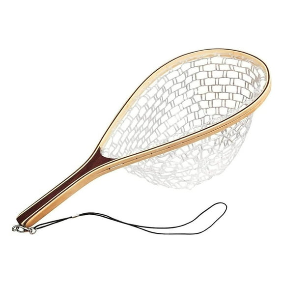 Riedhoff Wooden Handle Fly Fishing Net, with Durable Clear Rubber Net, 24" x 11" x 10"