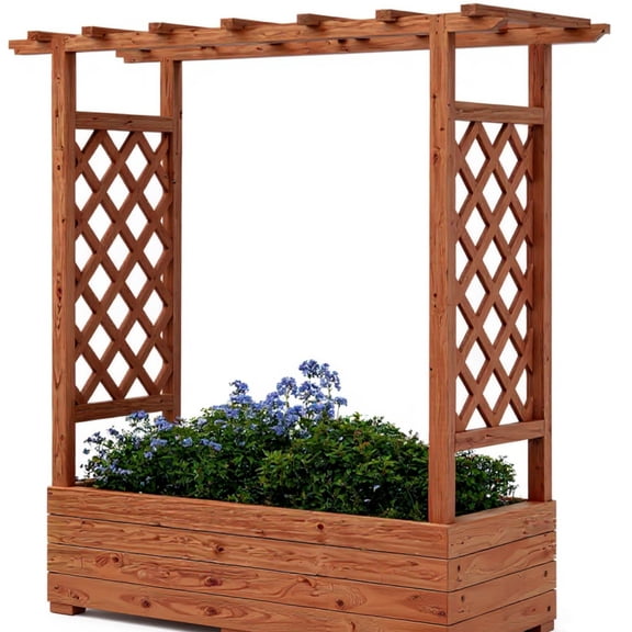 Riedhoff Wooden Raised Garden Bed with Trellis, Hanging Roof & Side Trellis, 43 x 17 x 45"