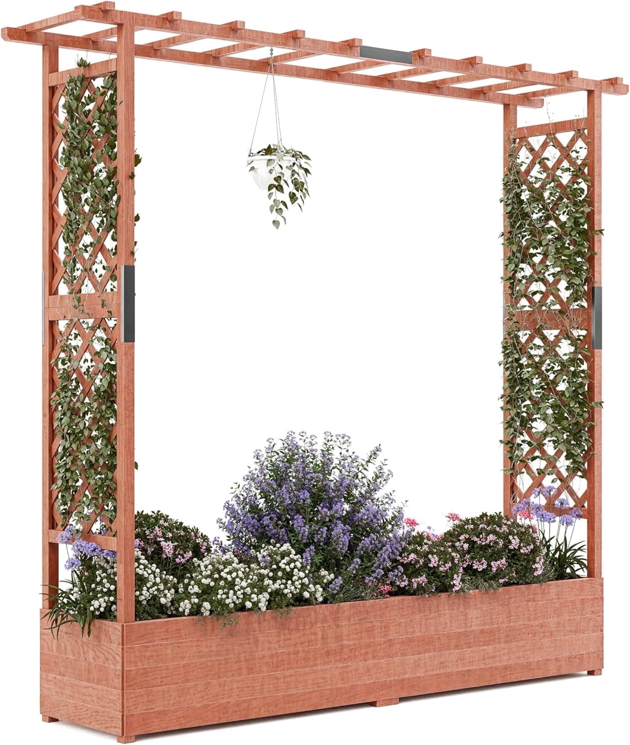 Riedhoff Outdoor Wooden Raised Garden Bed with Trellis, Hanging Roof & Side Trellis, 77.16 x 17.32 x 71.65"