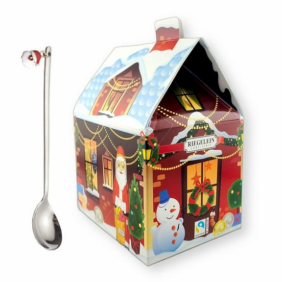 Riegelein Holiday House with Assorted Chocolate Treats  6.14 Oz. (174 g.) with Bonus Gift Stainless Steel Pendant X-Mas Spoon (2-pc Set)