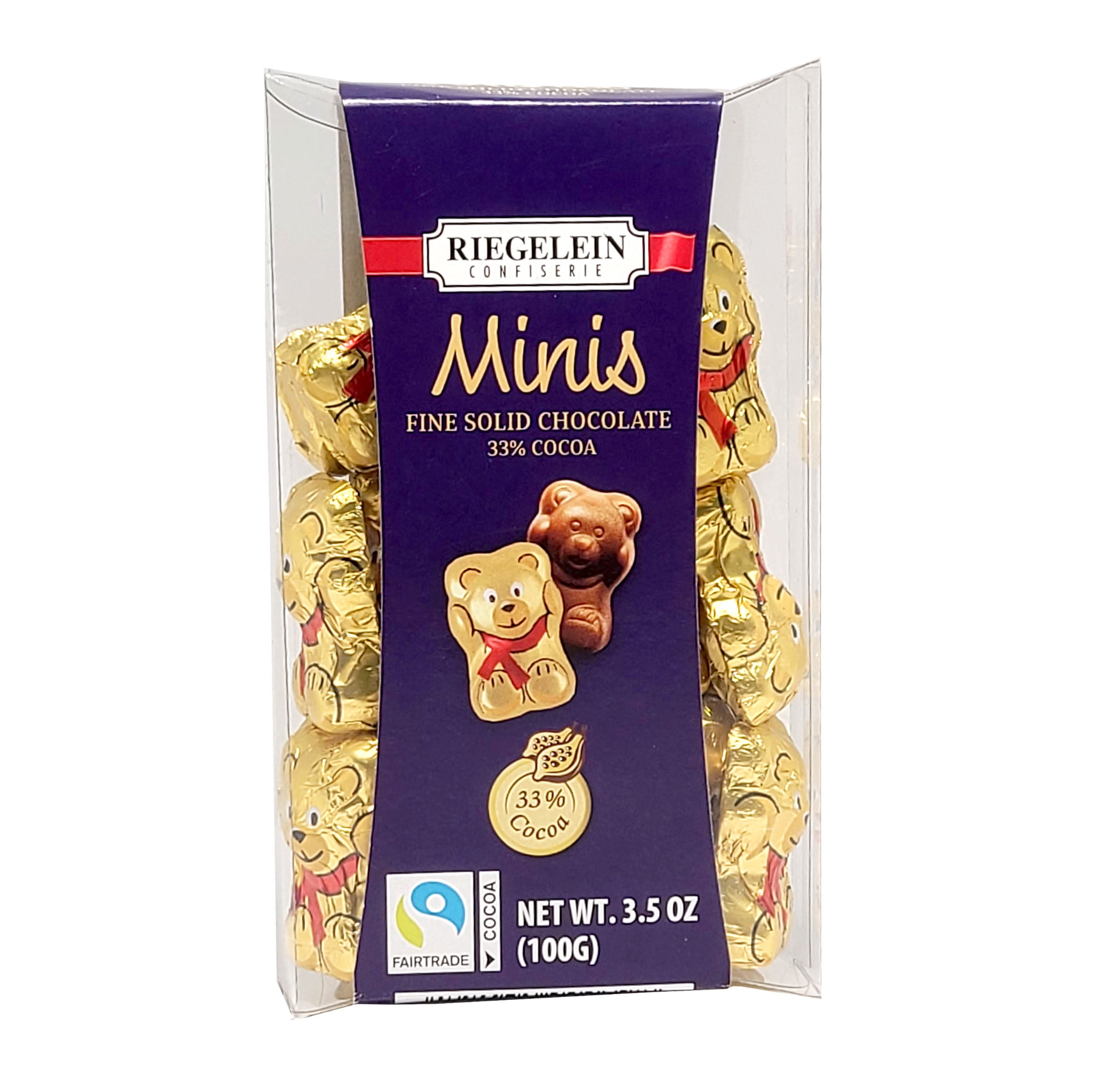 Riegelein Mini Gold Bear Solid Chocolate 33% Cocoa Fairtrade 3.5