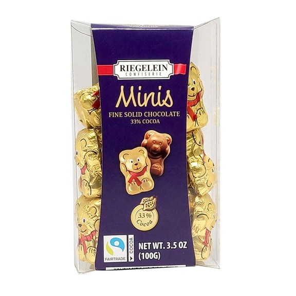 Riegelein Mini Gold Bear Solid Chocolate 33% Cocoa Fairtrade 3.5 Oz. (100 g)