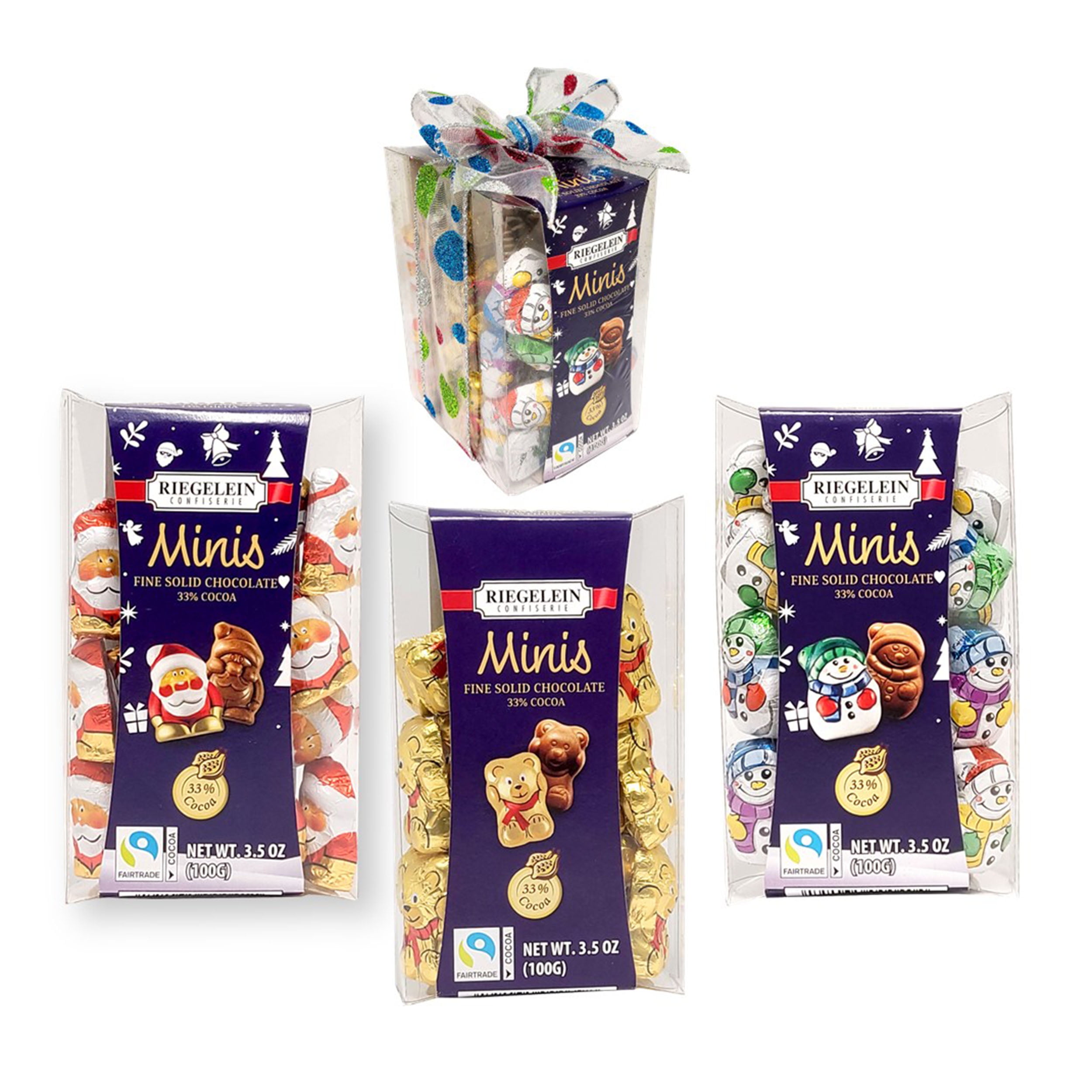 Riegelein Mini Solid Chocolate Trio Gift Set: Bear, Santa