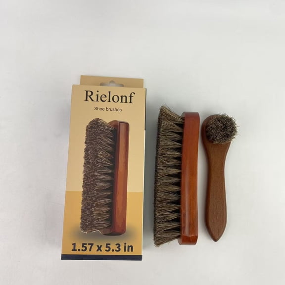 Rielonf Shoe brushes,Shoe Cleaning Brush, 2 Pieces Horsehair Shoe Brush, Boot Brush, Horse Hair Brush for Leather, Shoe Brushes for Cleaning