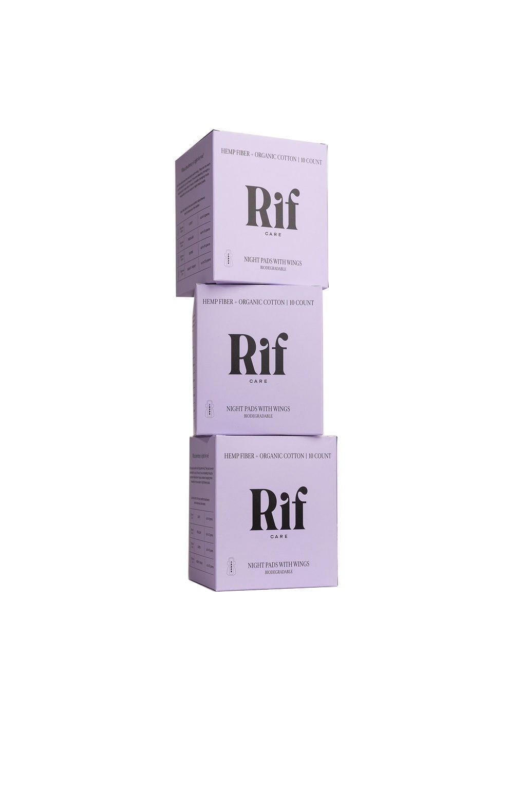 Rif Care Organic Menstrual Pads Feminine Hygiene Hemp Fiber Biodegradable with Wings, Overnight Super Absorbency Pads, 10 Count, 3 Pack, (30 Pads Total)