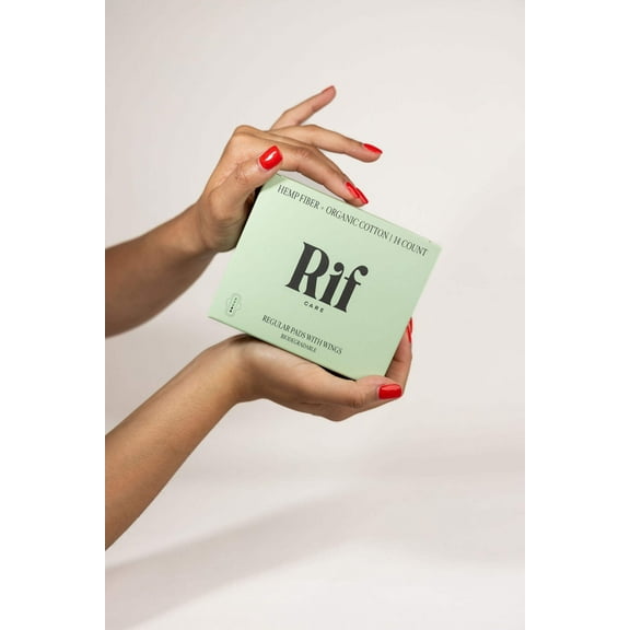 Rif Care Organic Menstrual Pads Feminine Hygiene Hemp Fiber Biodegradable with Wings, Regular Absorbency, 14 Count