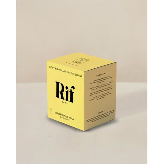 Rif Care Organic Menstrual Pads Feminine Hygiene Hemp Fiber Biodegradable with Wings, Super Absorbency Pads for Women, 12 Count