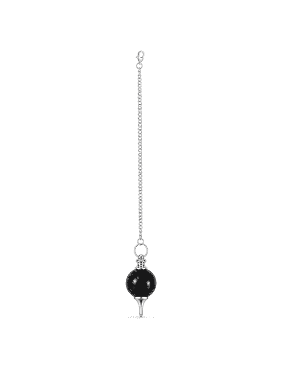 Black Sphere Crystal Pendulum with Silver-Tone Chain, Polished Round Stone Dowsing Pendulum with Precision Point for Meditation, Reiki and Spiritual Practice