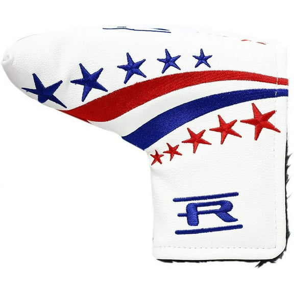 Rife Golf Collectors Edition - Retro L Shape Blade Putter Red White Blue Style Headcover. Limited Edition Tour Vintage Leather Style Custom Design Putter Head Cover