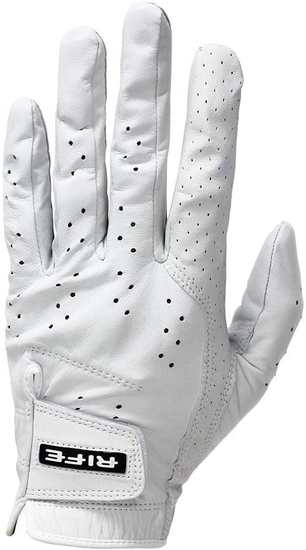 Rife Golf Mens Pro Tour White Super Premium Cabretta Leather Golf Gloves Comfort Fit Breathable Ventilation for Maximum Feel - 9 Pack (Medium, Left)