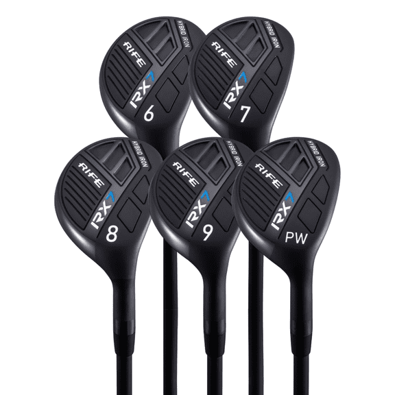 Rife Golf RX7 Tall Men's Right Handed XXL Length Plus 2 Inches Over Standard Regular Flex Graphite All True Utility Hybrid Irons Set 6 7 8 9 PW Ultra Forgiving Golf Clubs