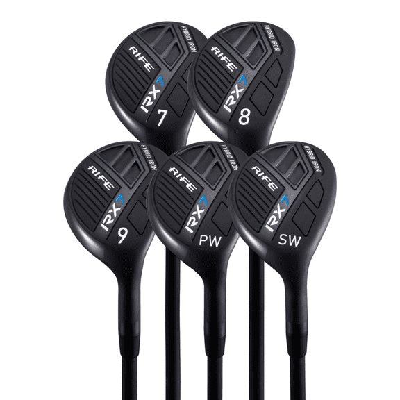 Rife Golf RX7 Tall Men's Right Handed XXL Length Plus 2 Inches Over Standard Regular Flex Graphite All True Utility Hybrid Irons Set 7 8 9 PW SW Ultra Forgiving Golf Clubs