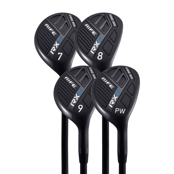 Rife Golf RX7 Tall Men's Right Handed XXL Length Plus 2 Inches Over Standard Regular Flex Graphite All True Utility Hybrid Irons Set 7 8 9 PW Ultra Forgiving Golf Clubs