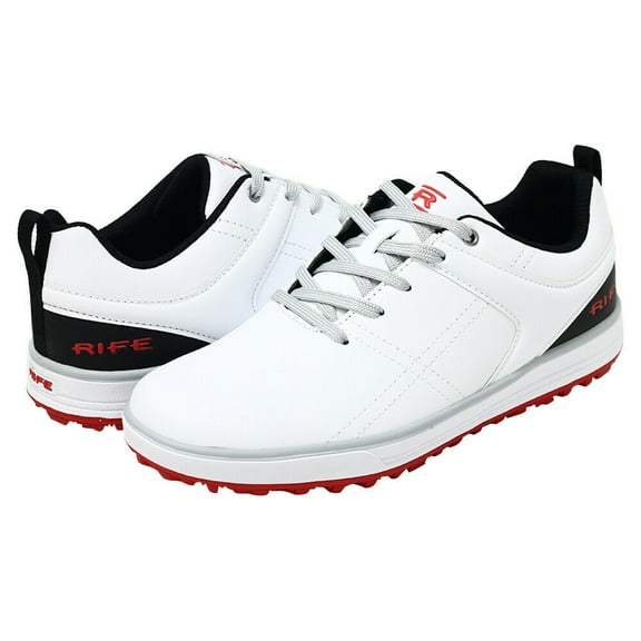 Rife Golf Shoes Men's Pro Tour Quality Ultra Track Spikeless White Relaxed Comfort Fit with Maximum Tech Waterproof Protection (Size 7.5)