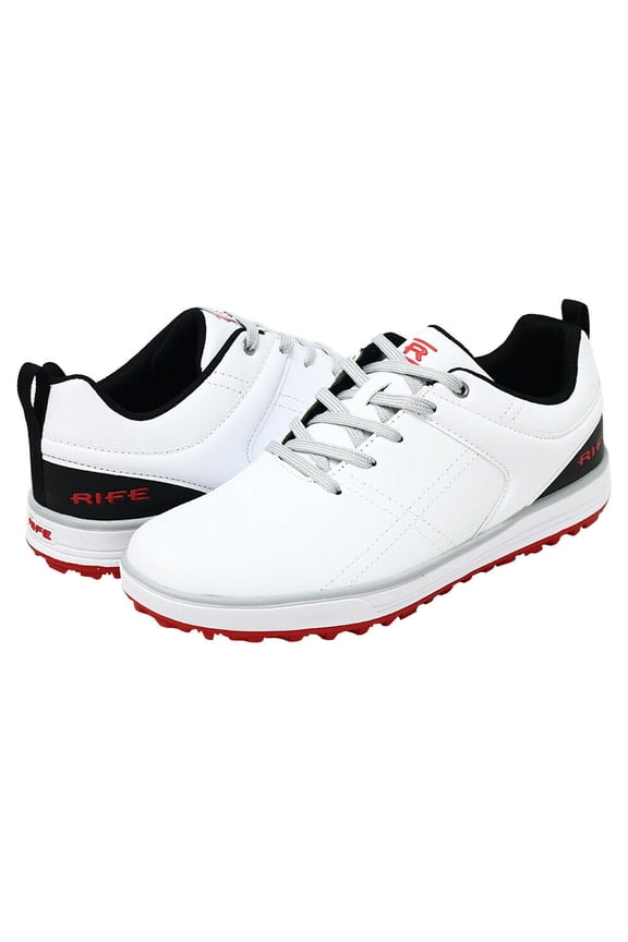 Shoes Men's Pro Tour Quality Ultra Track Spikeless White Relaxed Comfort Fit with Maximum Tech Waterproof Protection (Size 7.5)