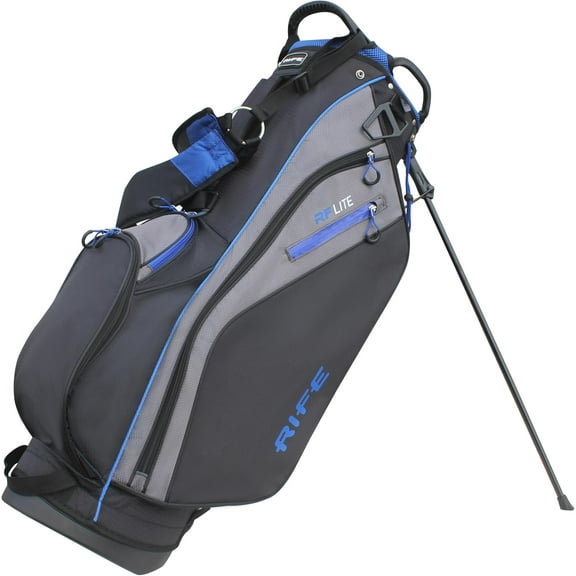 Rife RF-LITE Golf Stand Bag 9" 7-Way Divider Top, Putter Compartment, Lightweight Dobby Nylon, Black and Blue with Hydration Sleeve & Rain Hood