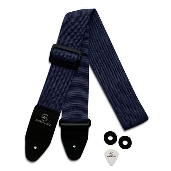Riffi Audio Guitar & Bass Strap Navy Blue with Pick and Strap Locks 2-Inch