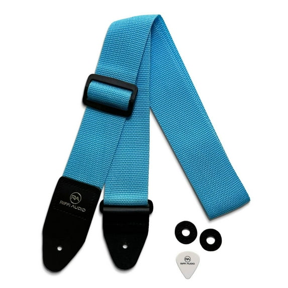 Riffi Audio Guitar & Bass Strap Light Blue with Pick and Strap Locks 2-Inch