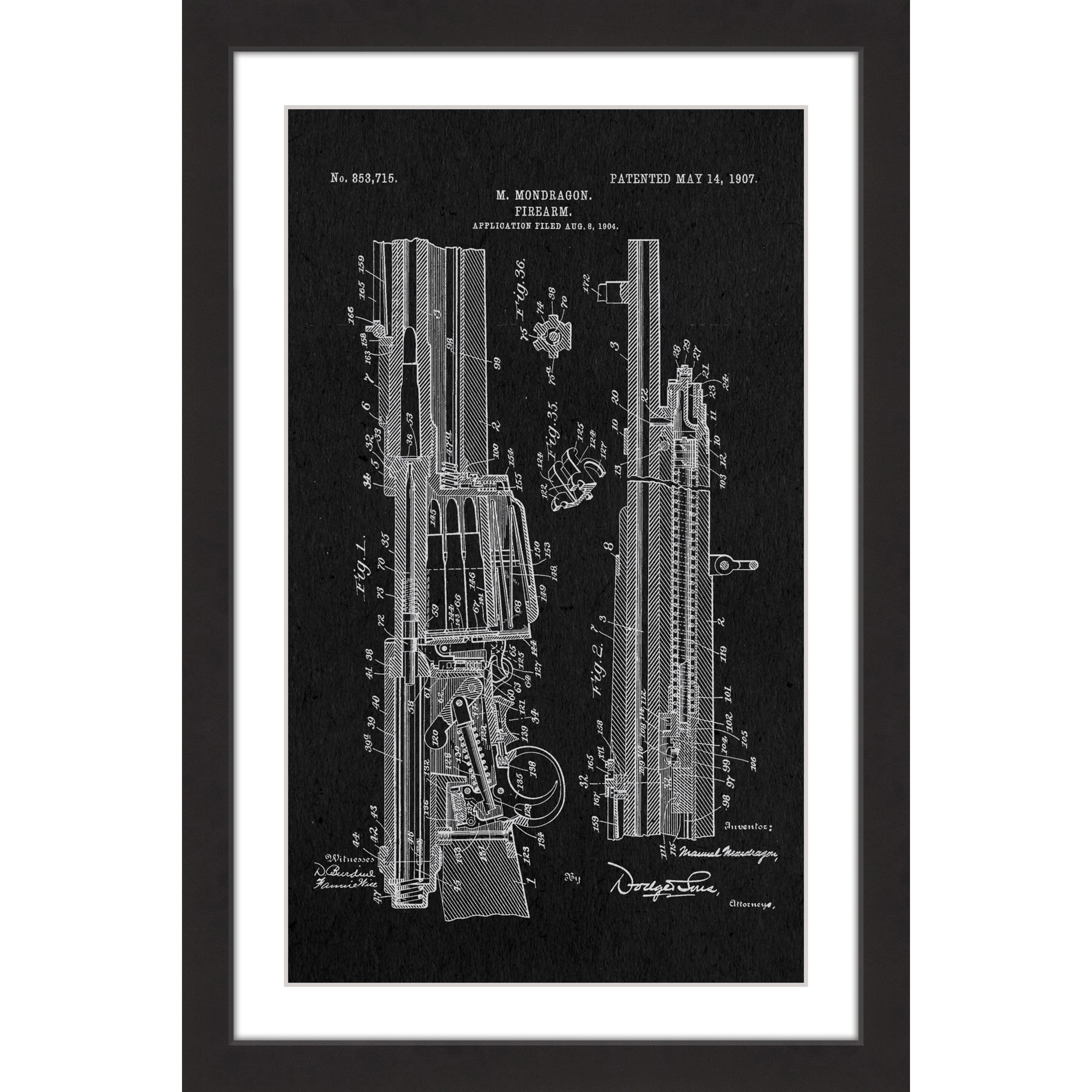 "Rifle 1907 Black Paper" Framed Painting Art Print